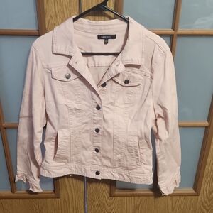 Relativity Light Pink Women's Jean Jacket With Ruffled Fring On Back And Cuffs